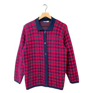 Glengyle New Zealand Blue Red Green Aztec Merino Wool Cardigan Sweater Sz Large